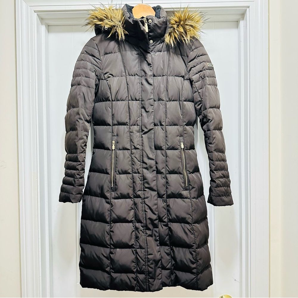 Calvin Klein Full Length Puffer Down Coat Dark Chocolate Size XS